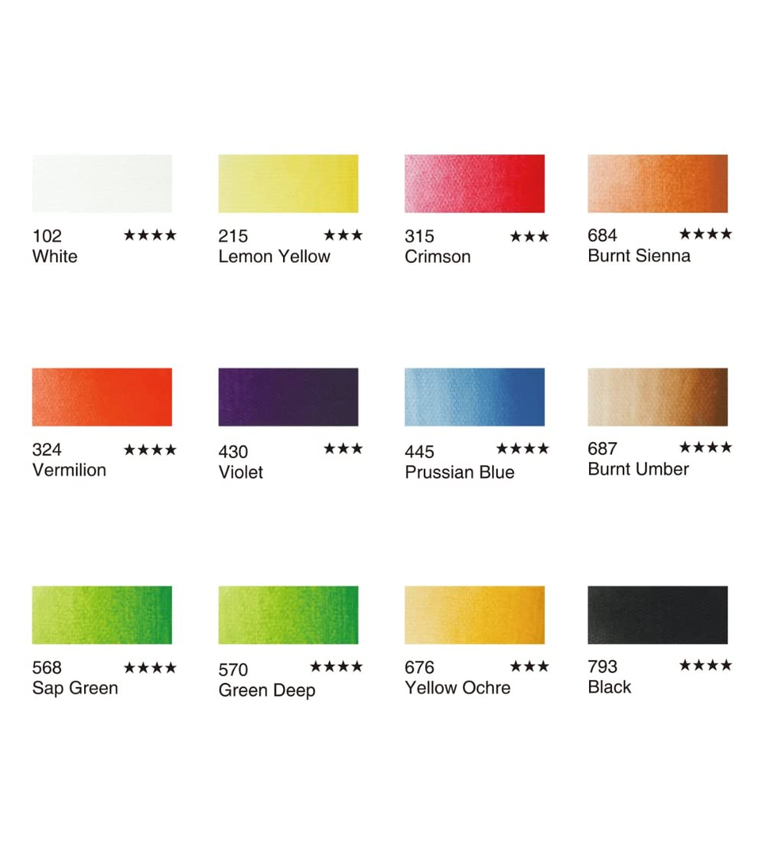 12 x 25ml Gouache Paint Set with Free Paintbrush