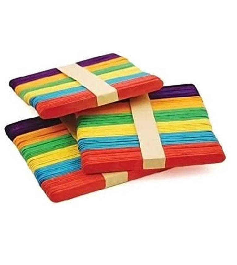 200 Sticks(100 Colored and 100 Plain) Sticks Natural Wooden ice Cream Sticks