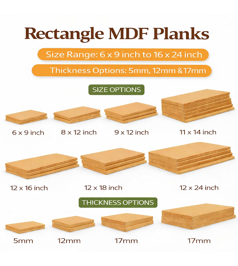 16 x 24 Inch Rectangle MDF Boards for DIY Art & Craft Projects