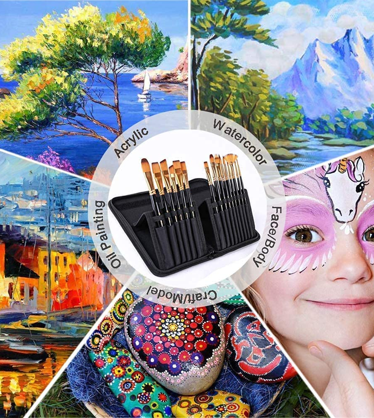 Artist Paint Brush Set with Zipper Carry Case Black