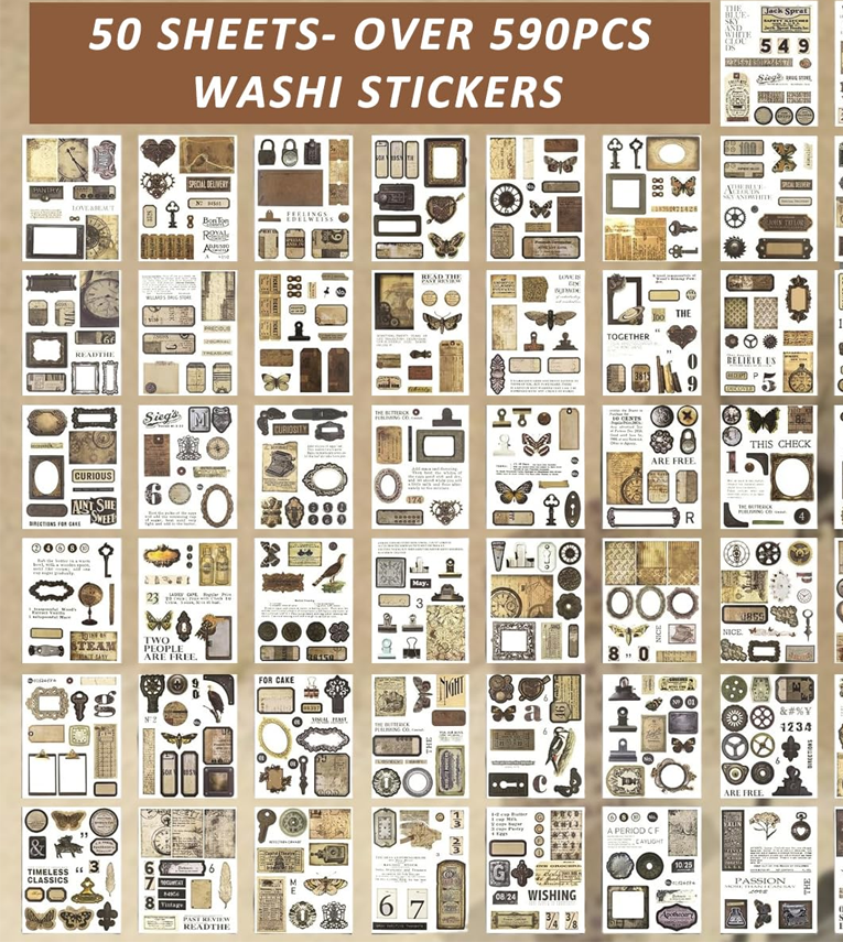 595PCS Pre Cut Vintage Stickers Book