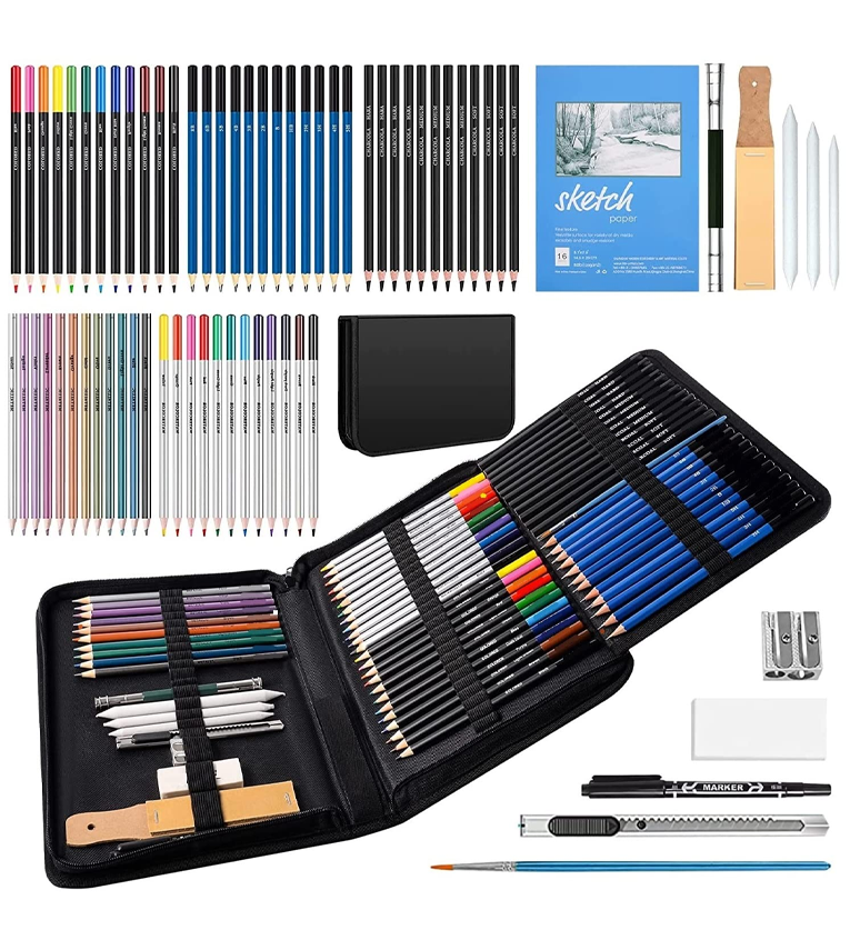 73 Pc Sketching Kit 40 Pc Colour Pencil Drawing Pencils for Artists Kit
