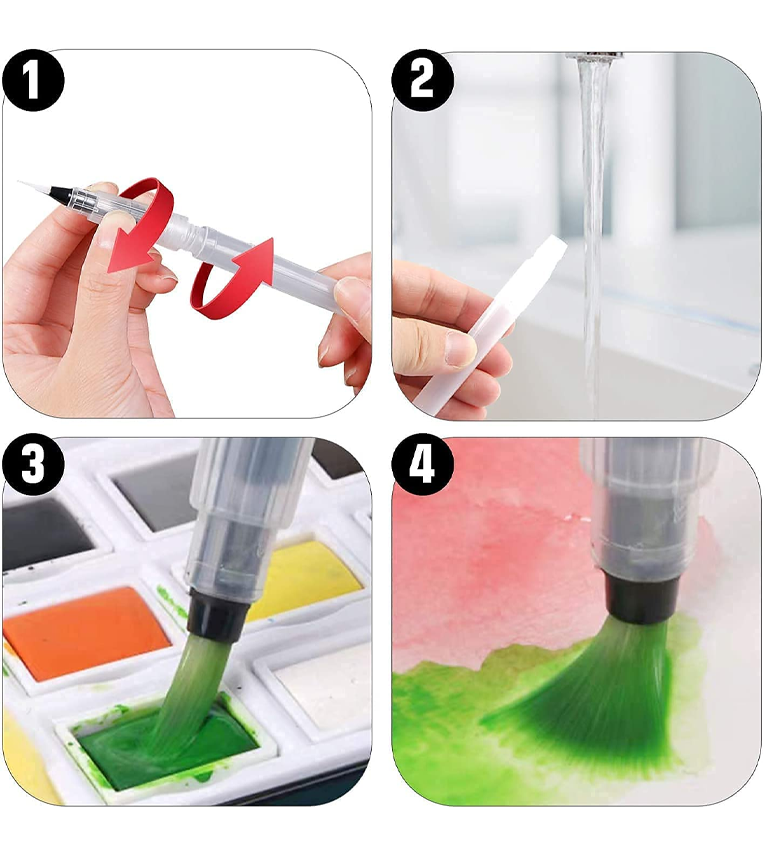 Water Brush Pens, Premium Nylon Brushs Set of 6 Aqua Painting Brushes