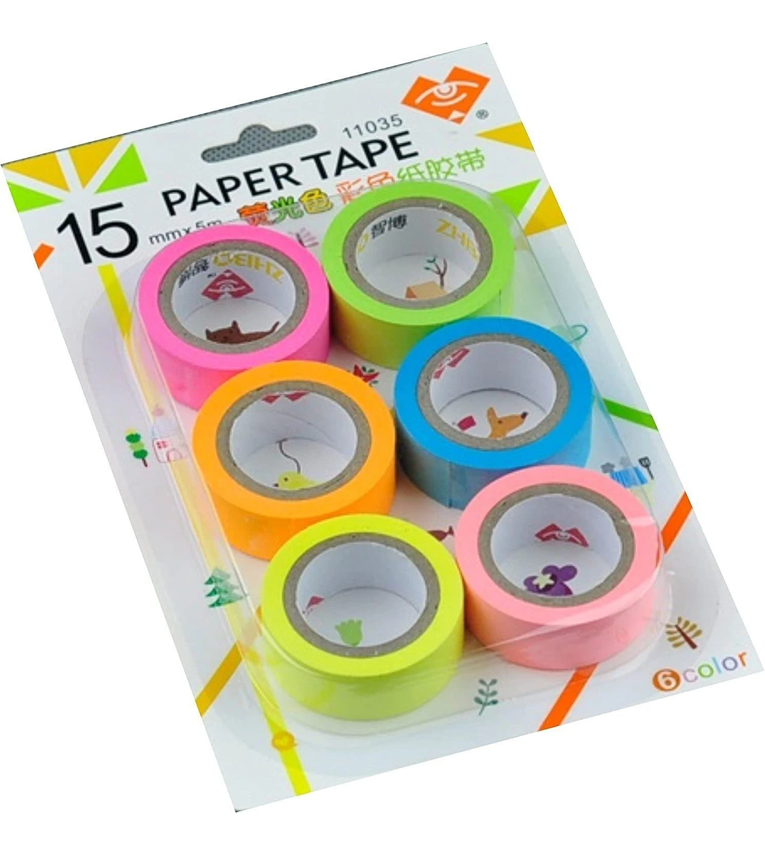 Set of 6 Attractive Neon Color Adhesive Paper Tapes