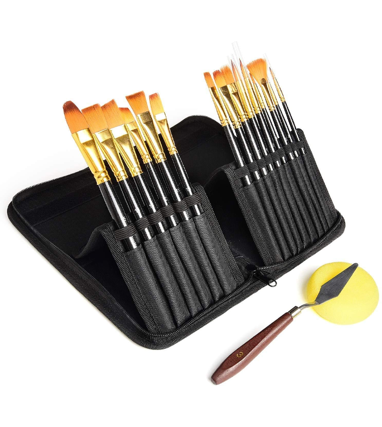 Artist Paint Brush Set with Zipper Carry Case Black