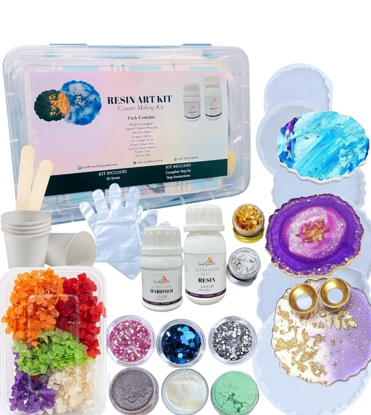 DIY Epoxy Resin Art Kit With Moulds Agate Coaster Making Kit