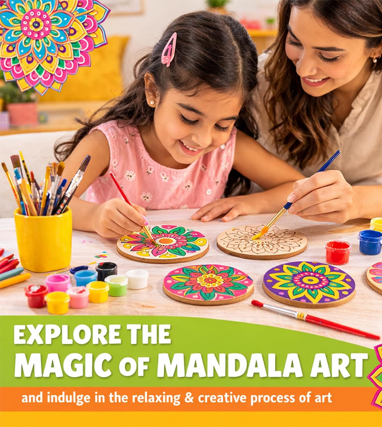 Hobby Crafts DIY Mandala Art Coaster Painting Kit - 6 Pre-Marked Coasters