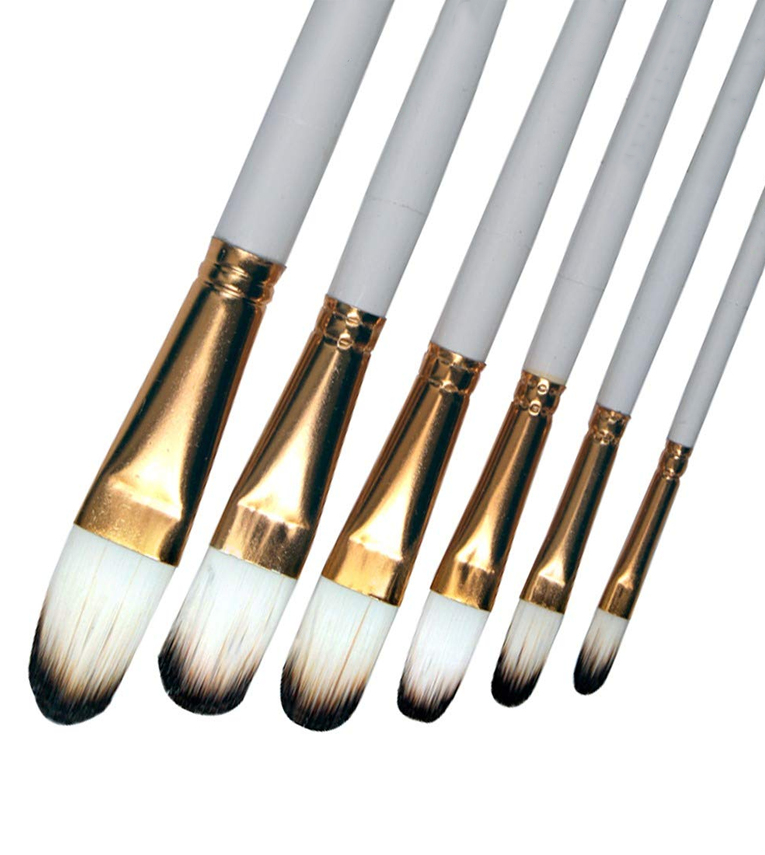 Synthetic Hair Filbert Tip Paint Brush Set for Watercolor and Acrylic Painting of 6pc(Wood)