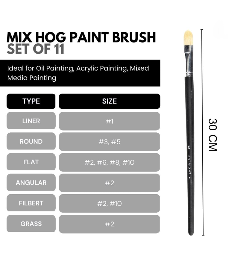 Hair Mix Paintbrush Set 11pcs, Professional Long Handle Brushes for Oil