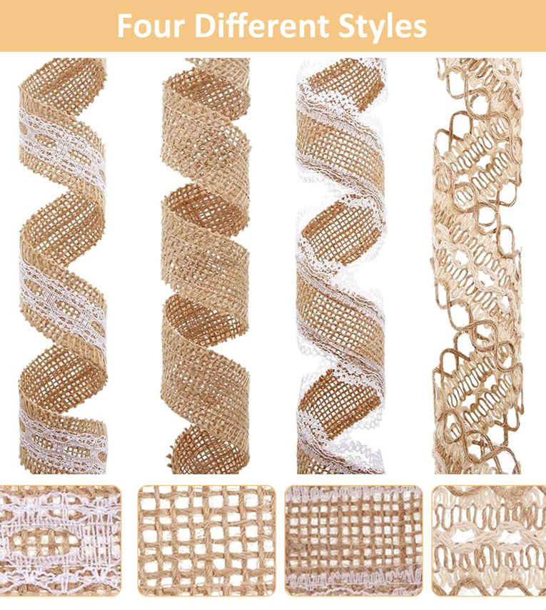4 Rolls 13.12ft Jute Rope Burlap Ribbon Lace + 32.8ft Hemp Rope