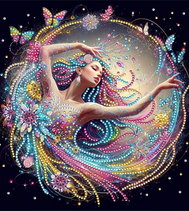 5D Diamond Painting Kit,Dance with Butterfly