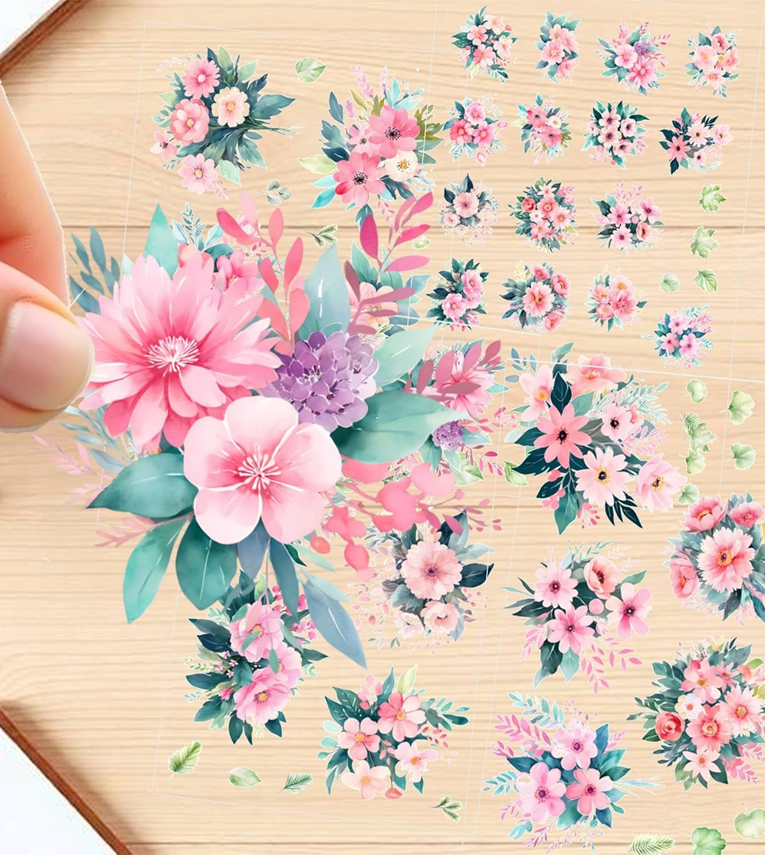 Watercolor Flower Stickers - Pink Colored Self Adhesive Large Sized