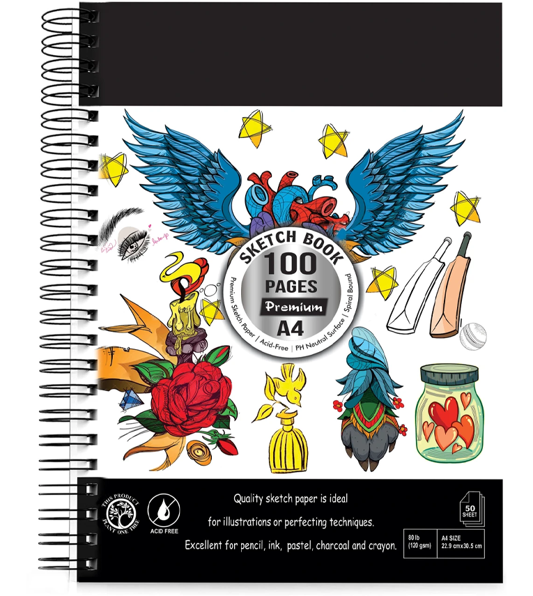 A4 Premium Sketch Book, Spiral Bound 100 Pages,