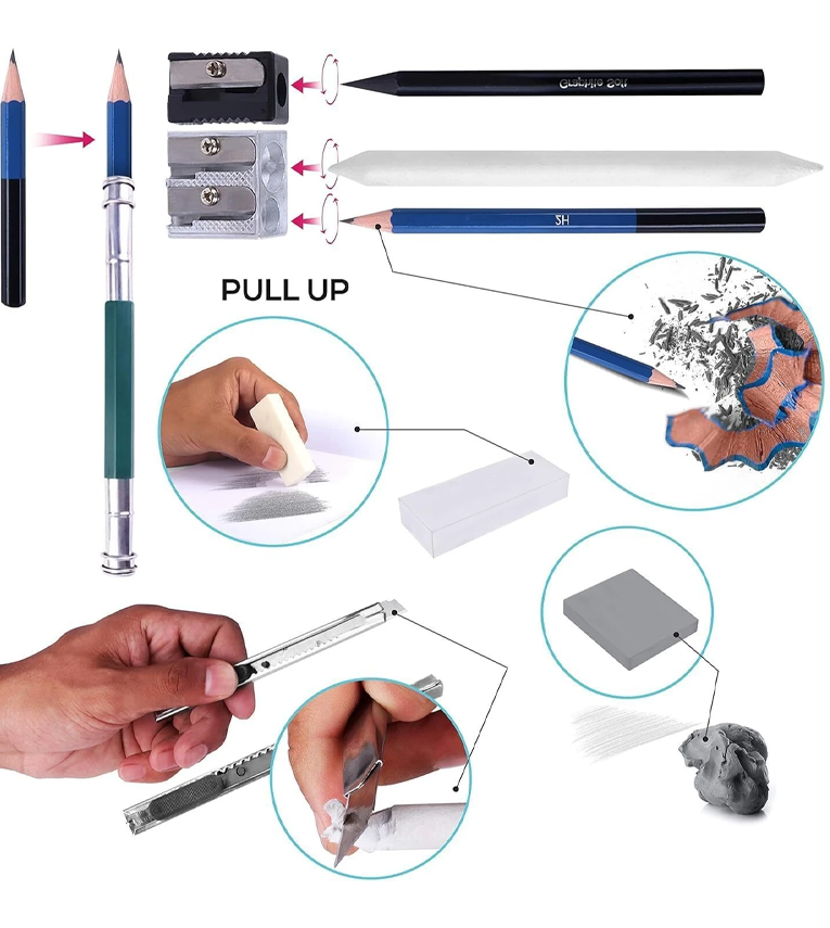 35 Pieces Professional Drawing Pencils and Sketch Kit for Artist