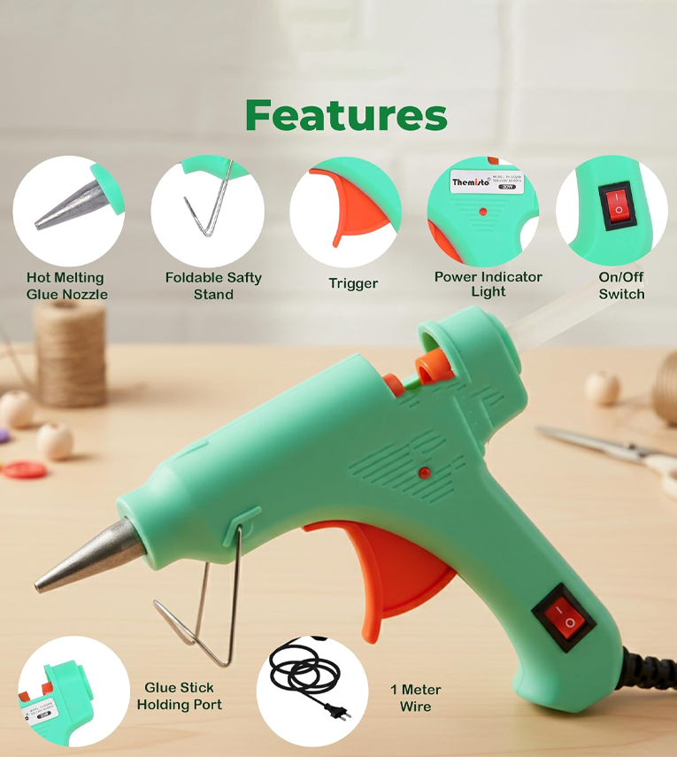 20 Watt Mini Hot Melt Glue Gun with 10 Glue Sticks