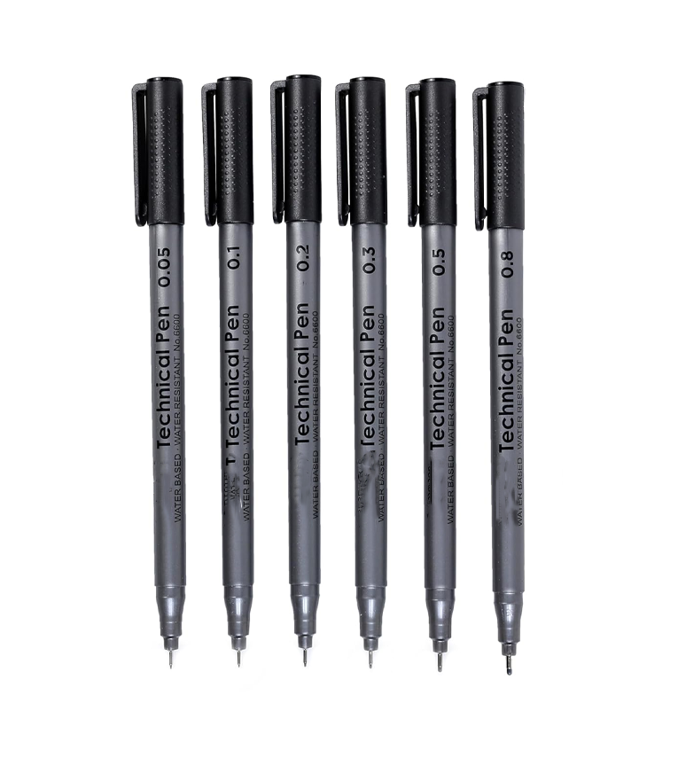 Technical Fineliner Pen I Black I Set of 6
