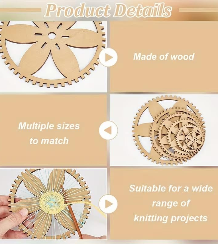 6 Pcs Pine MDF Knitting Loom Set