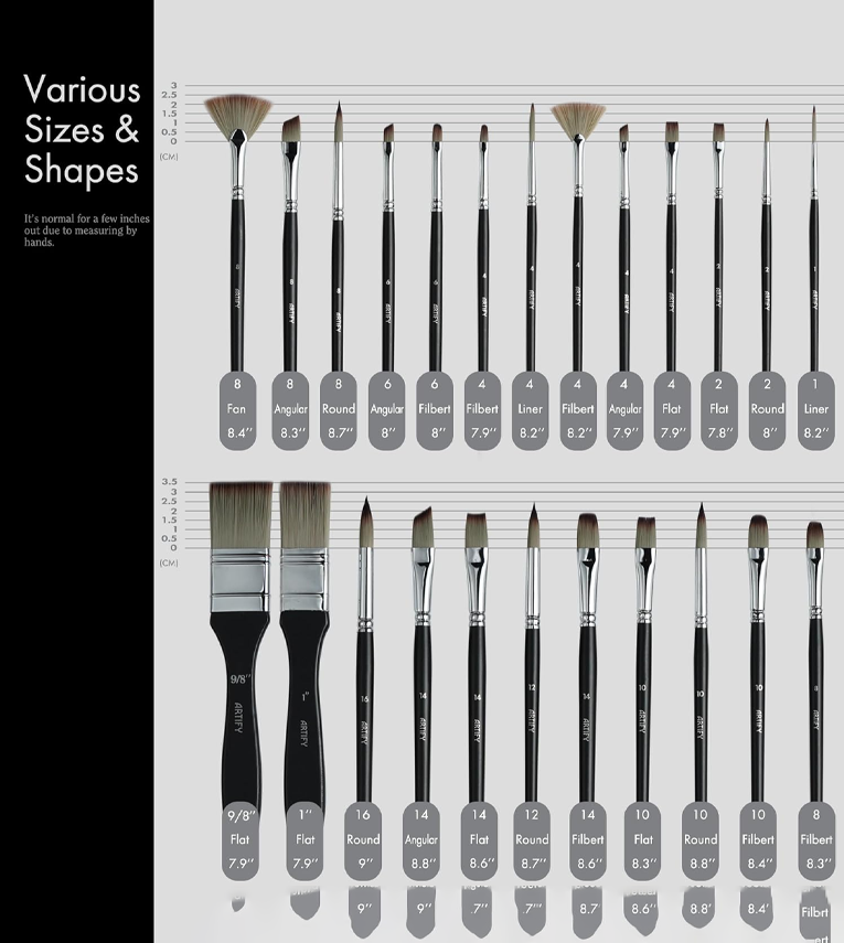 25 Pieces Paint Brush Set, Expert Series, Enhanced Synthetic Art Supplies