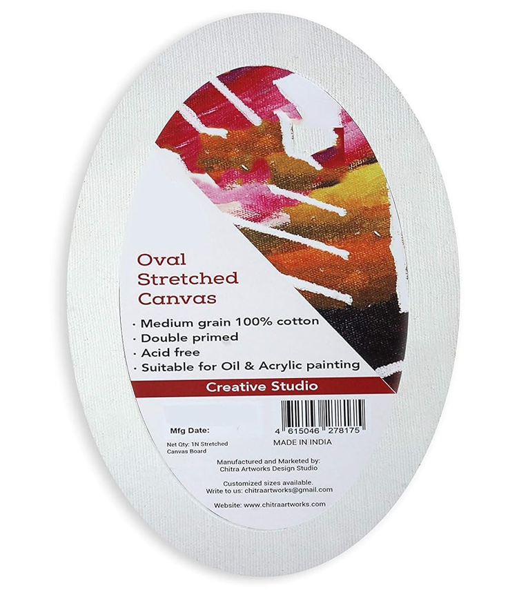 Premium Quality Primed Cotton Pre Stretched Oval Canvas with Wooden Frame