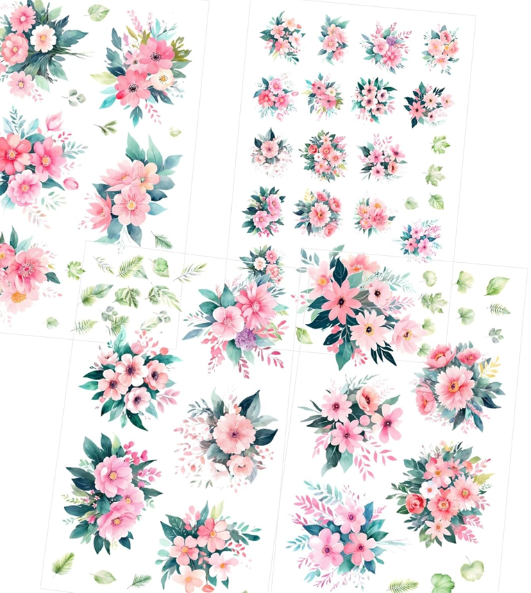 Watercolor Flower Stickers - Pink Colored Self Adhesive Large Sized