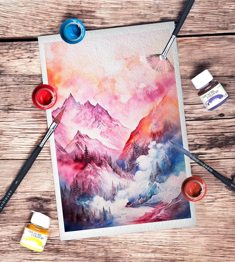 12 x 25ml Gouache Paint Set with Free Paintbrush