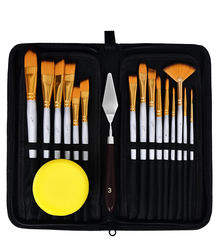 Artist Paint Brush Set with Zipper Carry Case Black