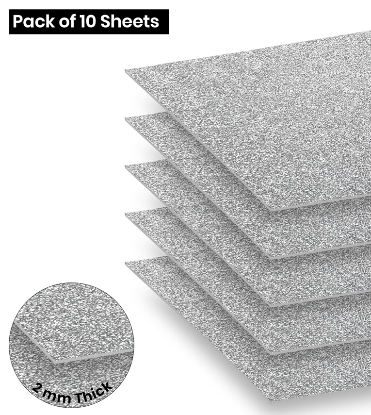 A4 Size Glitter Foam Sheets, Sparkles Silver Colour