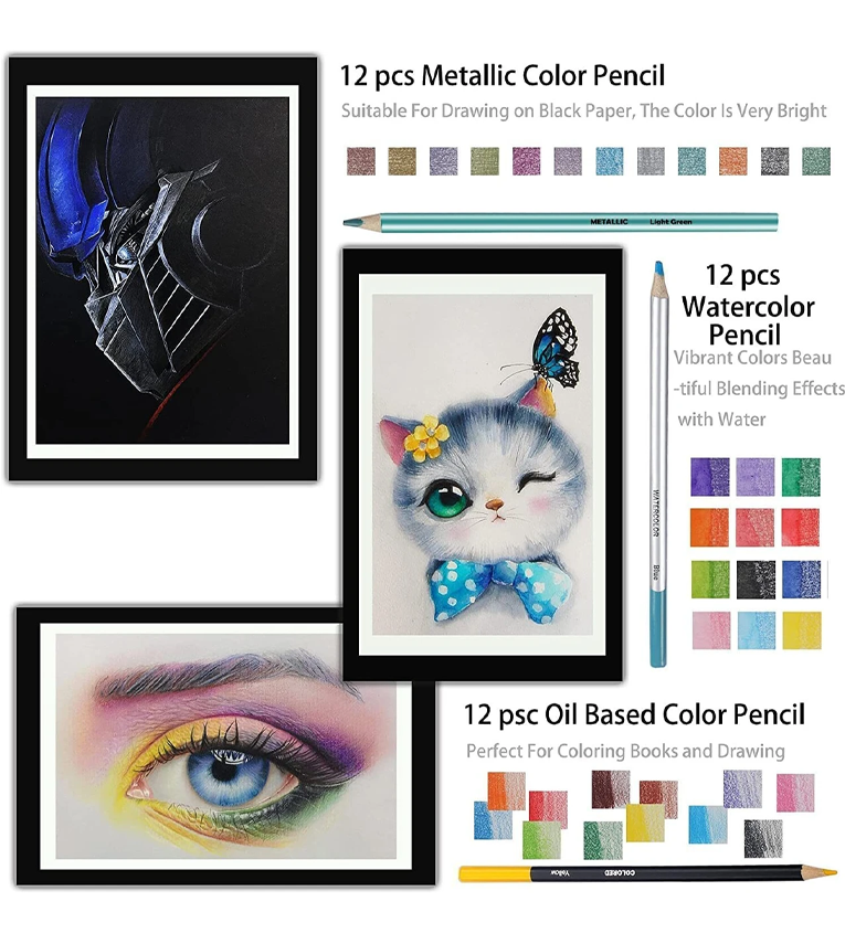 75 Pieces Professional Drawing and Sketching Pencil Set Kit for Artist