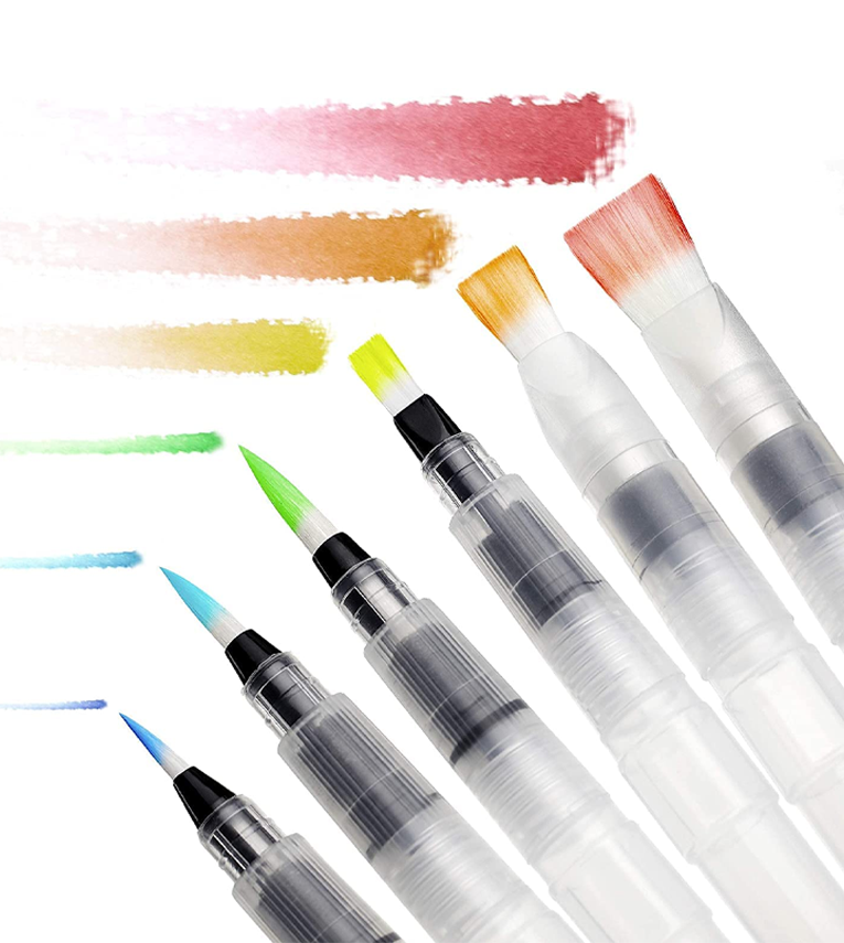 Water Brush Pens, Premium Nylon Brushs Set of 6 Aqua Painting Brushes