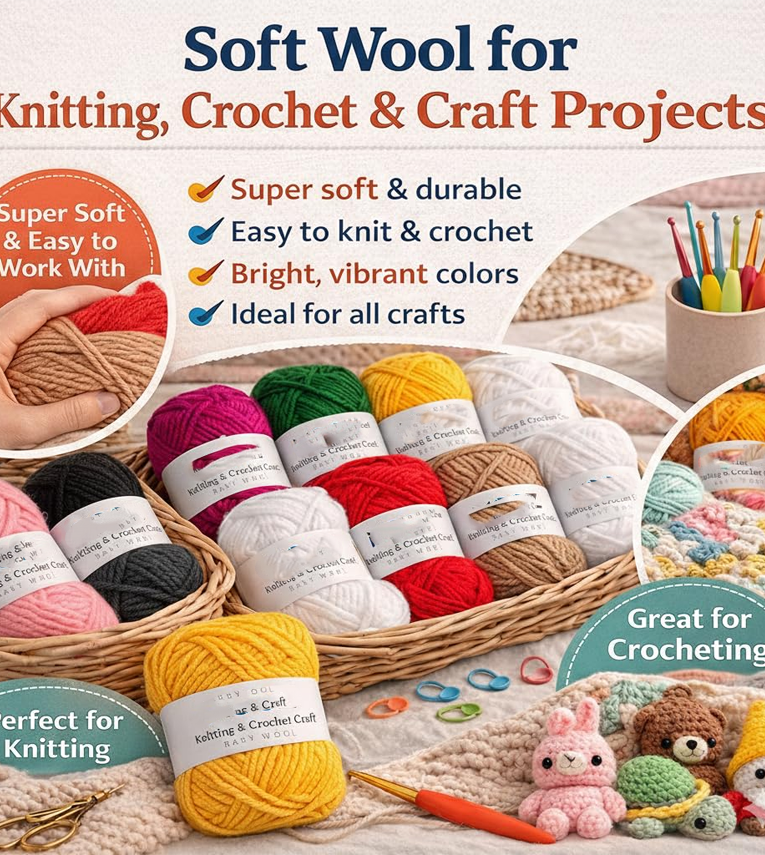 Baby Wool Yarn Set – (20g Each) Soft Knitting & Crochet Wool