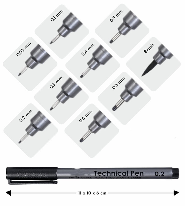 Technical Fineliner Pen I Black I Set of 6