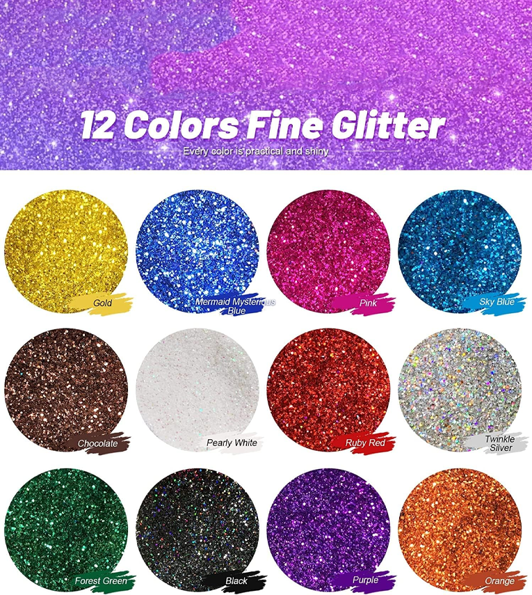 Fine Glitter for Resin, Set of 12 Colors, Extra Fine Resin