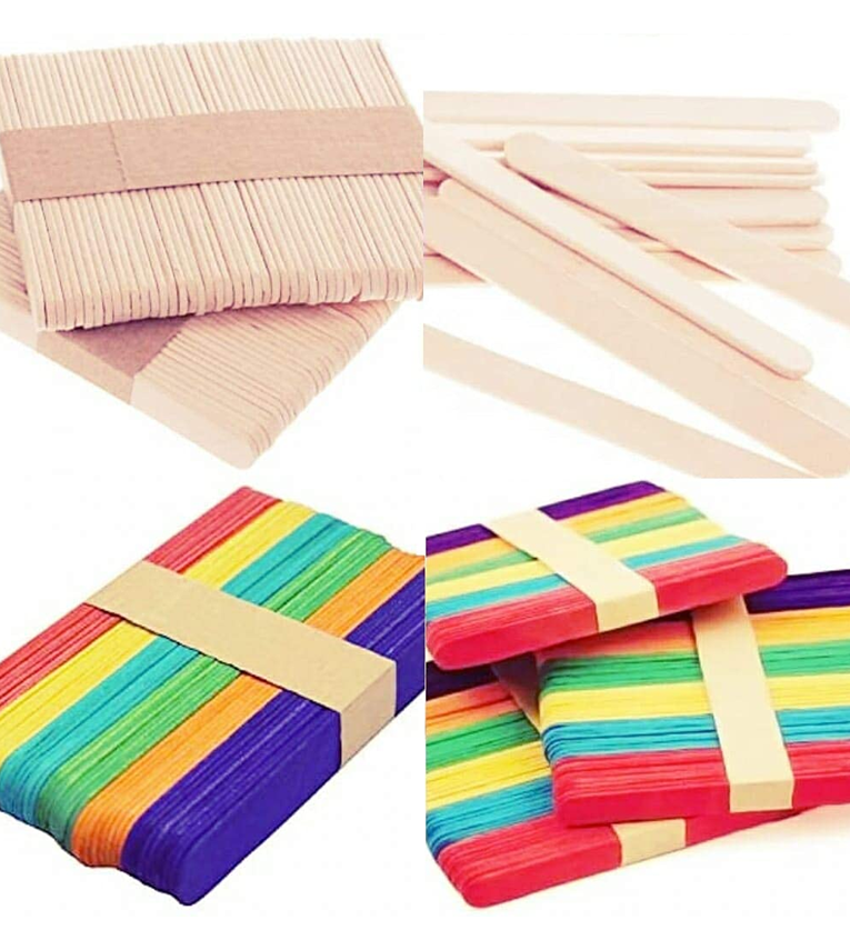 200 Sticks(100 Colored and 100 Plain) Sticks Natural Wooden ice Cream Sticks