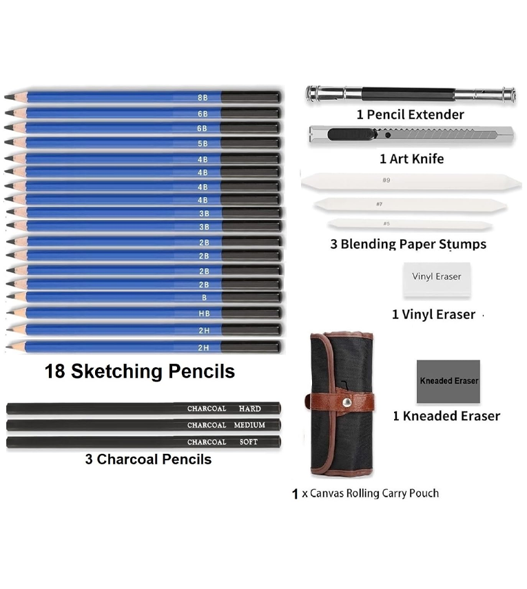 28 Pc Drawing Pencils Sketch Pencil Set Art Supplies