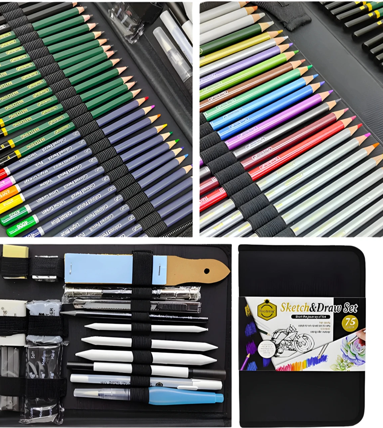 75 Pieces Professional Drawing and Sketching Pencil Set Kit for Artist