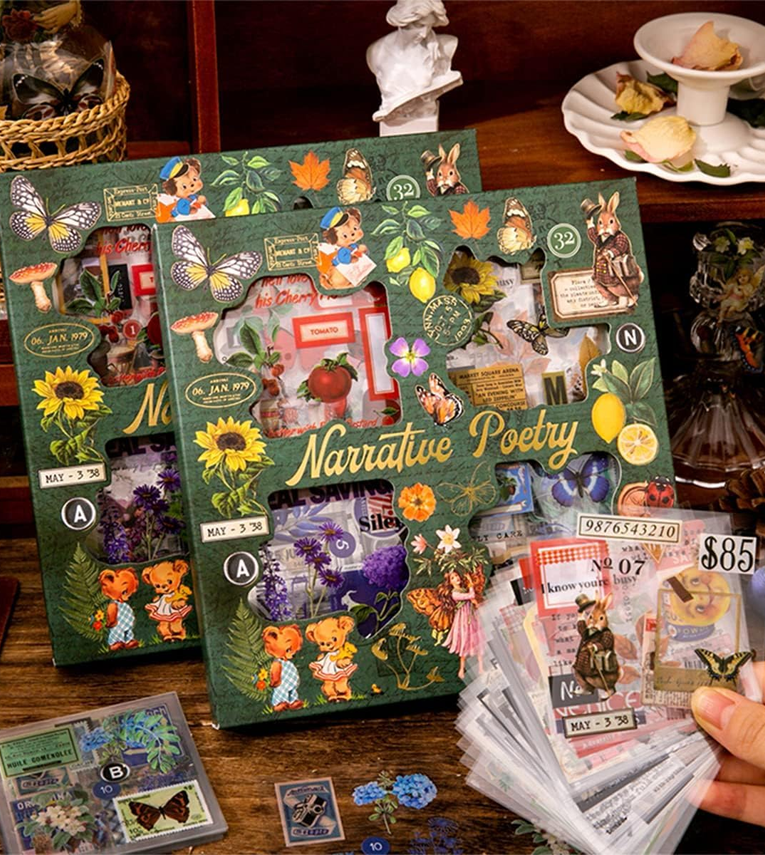 Self Adhesive 640Pcs /100 Sheets, Vintage Nature Stickers