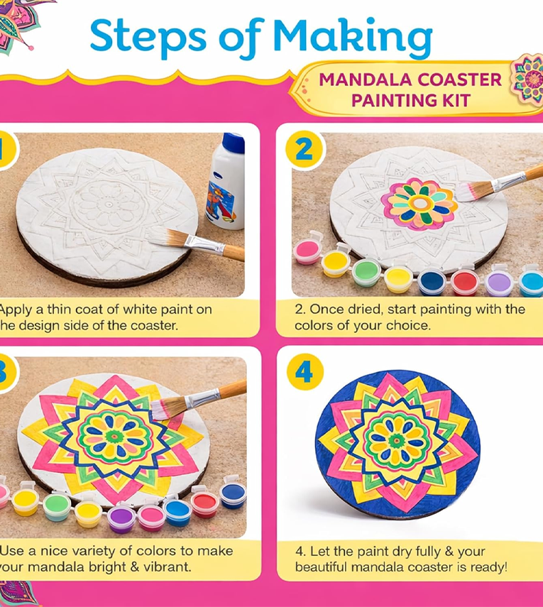 Hobby Crafts DIY Mandala Art Coaster Painting Kit - 6 Pre-Marked Coasters