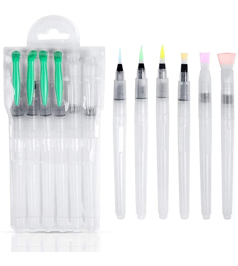 Water Brush Pens, Premium Nylon Brushs Set of 6 Aqua Painting Brushes