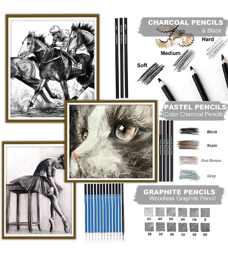 75 Pieces Professional Drawing and Sketching Pencil Set Kit for Artist