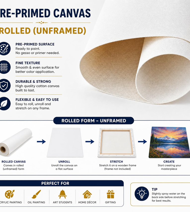 Pre-Primed Canvas Roll 12x18 Inch Set of 2