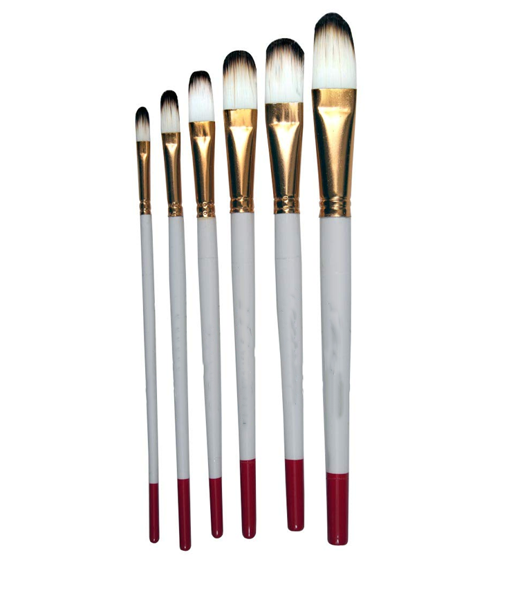 Synthetic Hair Filbert Tip Paint Brush Set for Watercolor and Acrylic Painting of 6pc(Wood)