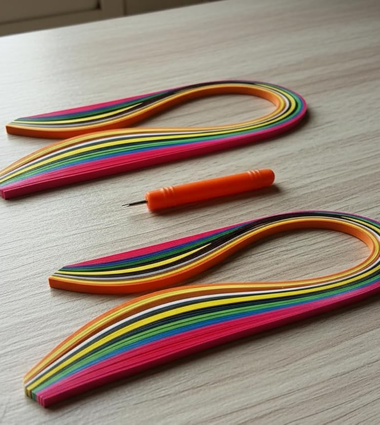 Quilling Paper Strips 5mm Width, Multicolor with Slotted Tool