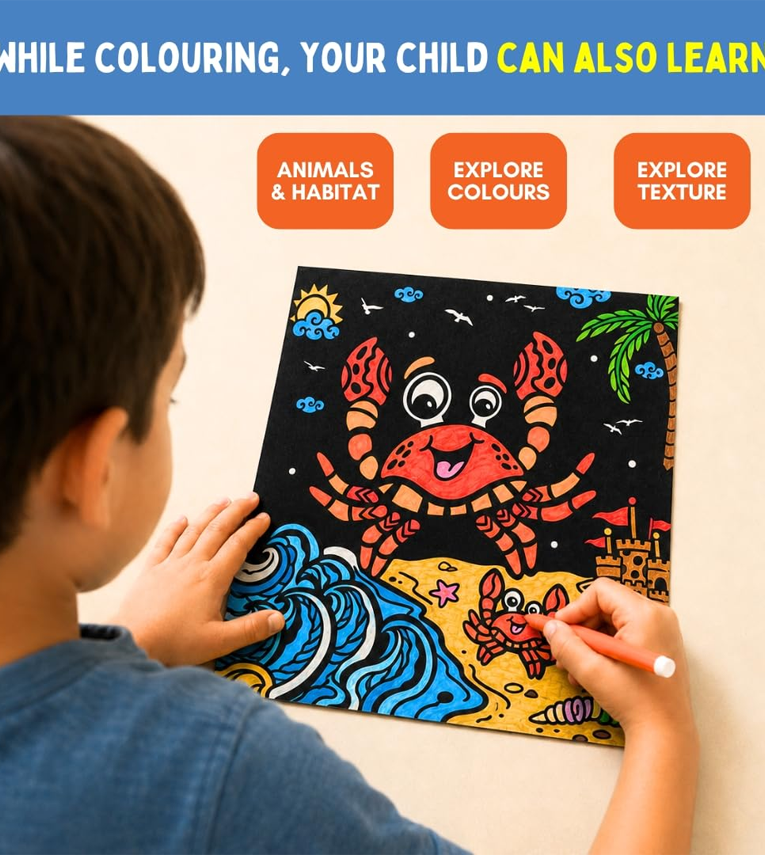 Velvet Coloring Cards for Kids - 6 Ocean Life Art Cards
