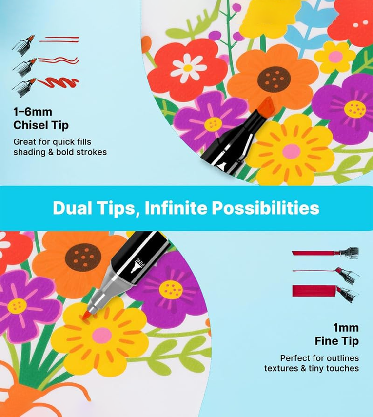 Dual Tip Colorful Art Markers 24 Colors Sketch Pens