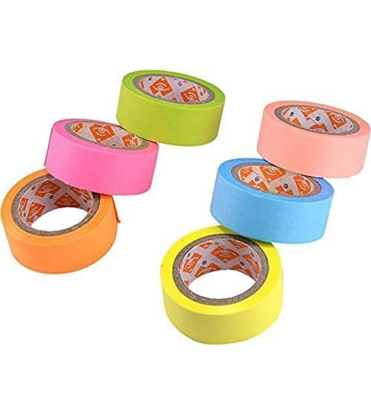 Set of 6 Attractive Neon Color Adhesive Paper Tapes