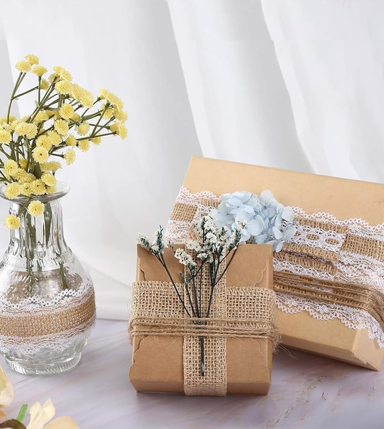 4 Rolls 13.12ft Jute Rope Burlap Ribbon Lace + 32.8ft Hemp Rope