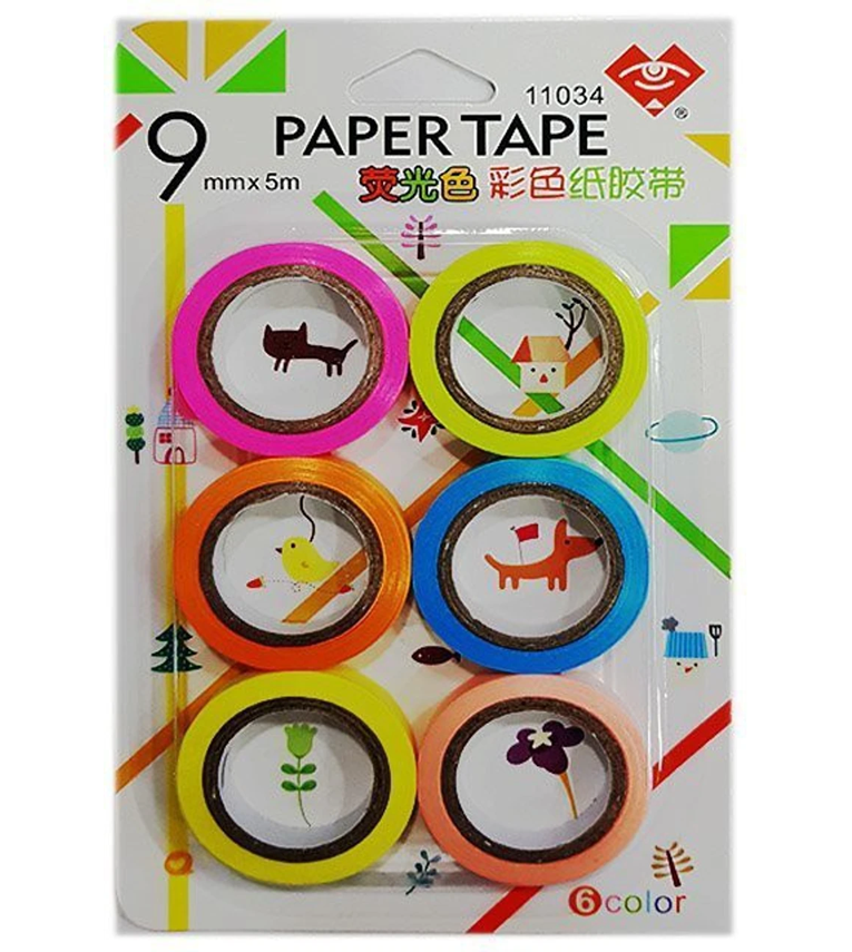 Set of 6 Attractive Neon Color Adhesive Paper Tapes