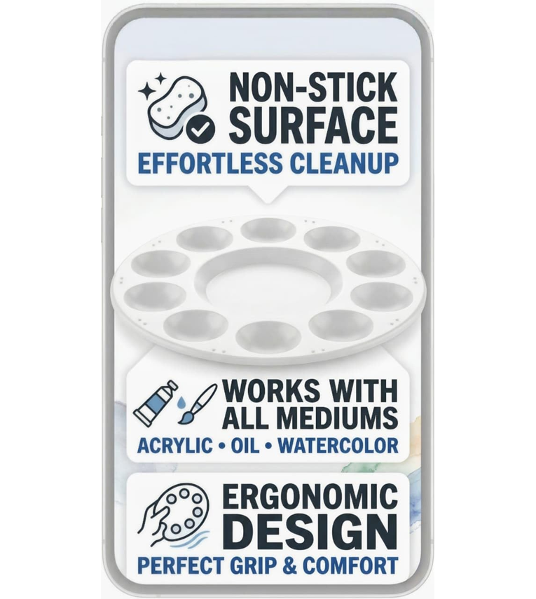 White Round Paint Palette Tray Plastic Mixing Palette