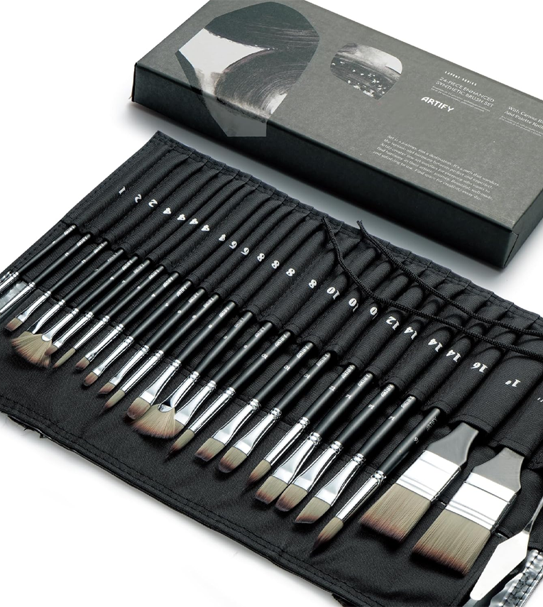 25 Pieces Paint Brush Set, Expert Series, Enhanced Synthetic Art Supplies