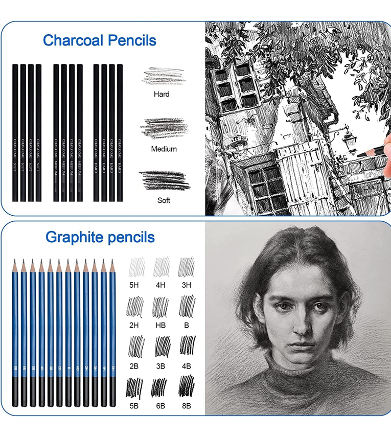 73 Pc Sketching Kit 40 Pc Colour Pencil Drawing Pencils for Artists Kit